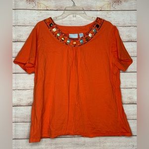 Orange beaded collar Top
